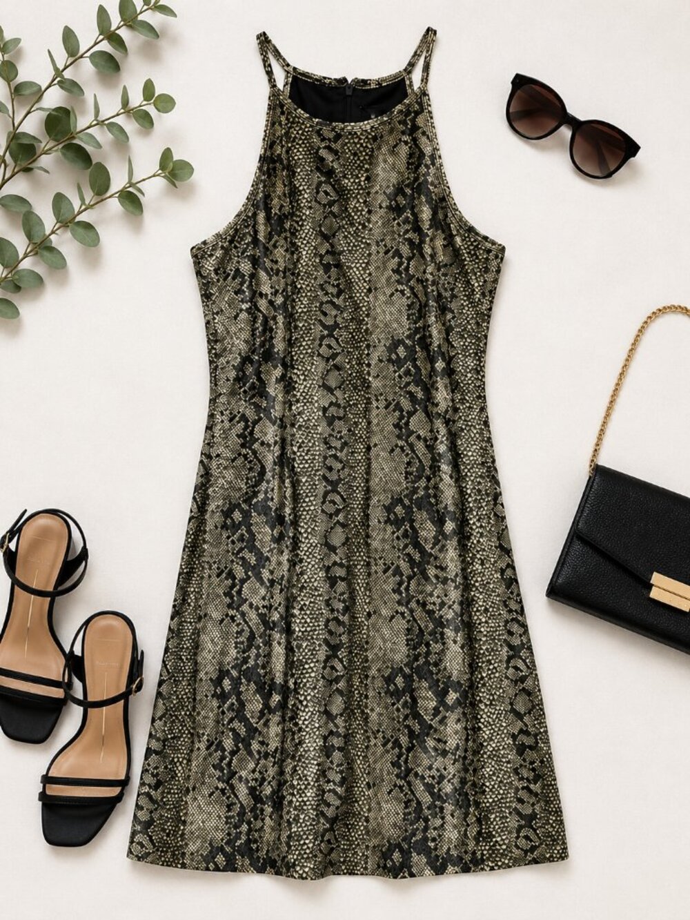 Trio New York Size 6 Snakeskin Print Sleeveless A Line Midi Dress